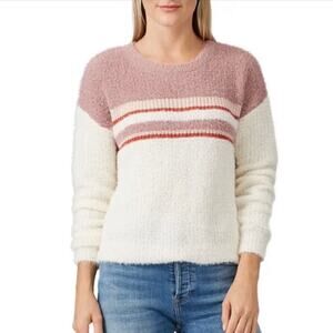Louna | Women’s Pullover Fuzzy Crewneck Sweater Colorblock Striped Valentines M